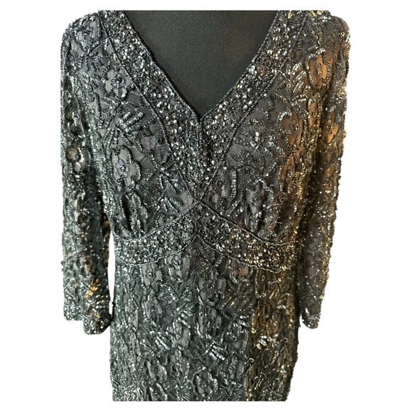 Pisarro Nights Beaded Art Deco Gown Gray Size 14 - Picture 4 of 13